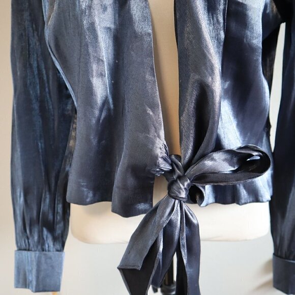NWT Vintage Conrad C Collections Satin Blue Wrap Blouse Size 8 - Picture 3 of 10